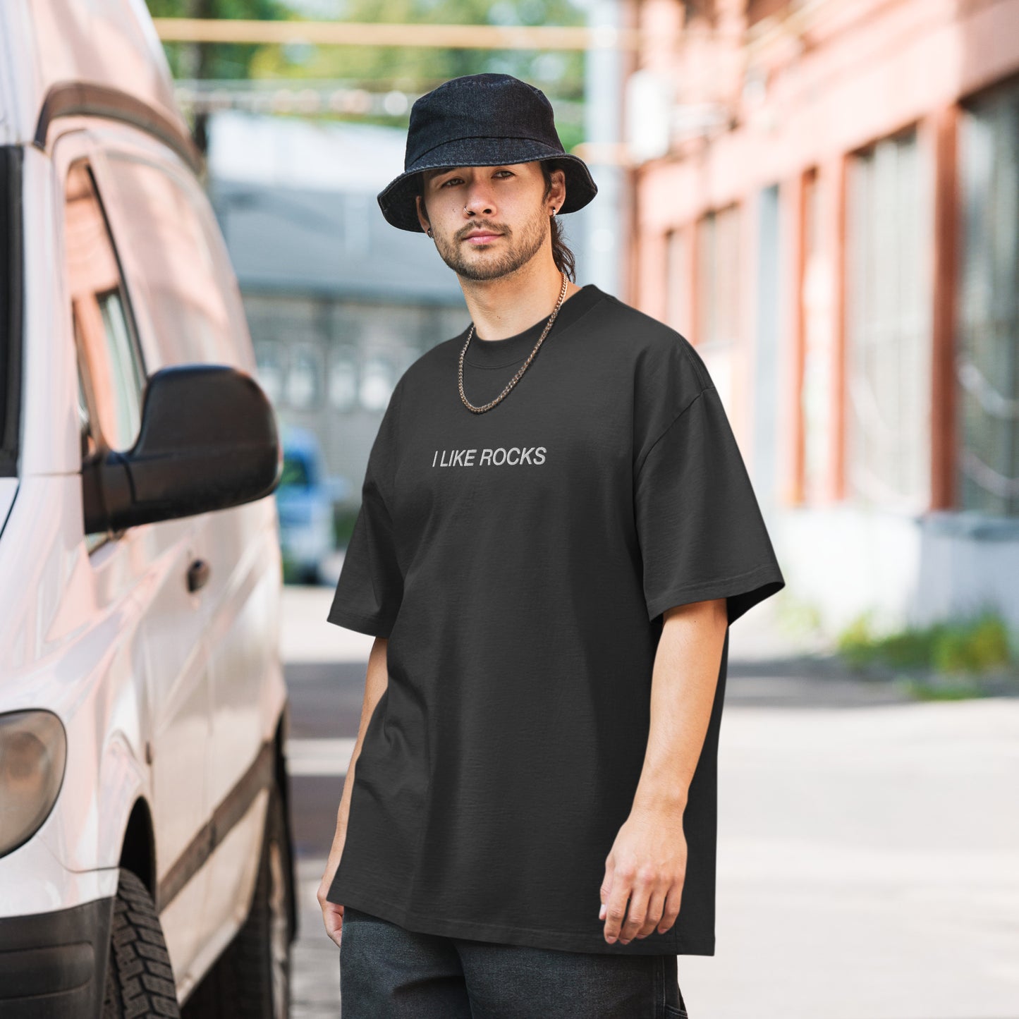 I Like Rocks Embroidered Oversized faded t-shirt