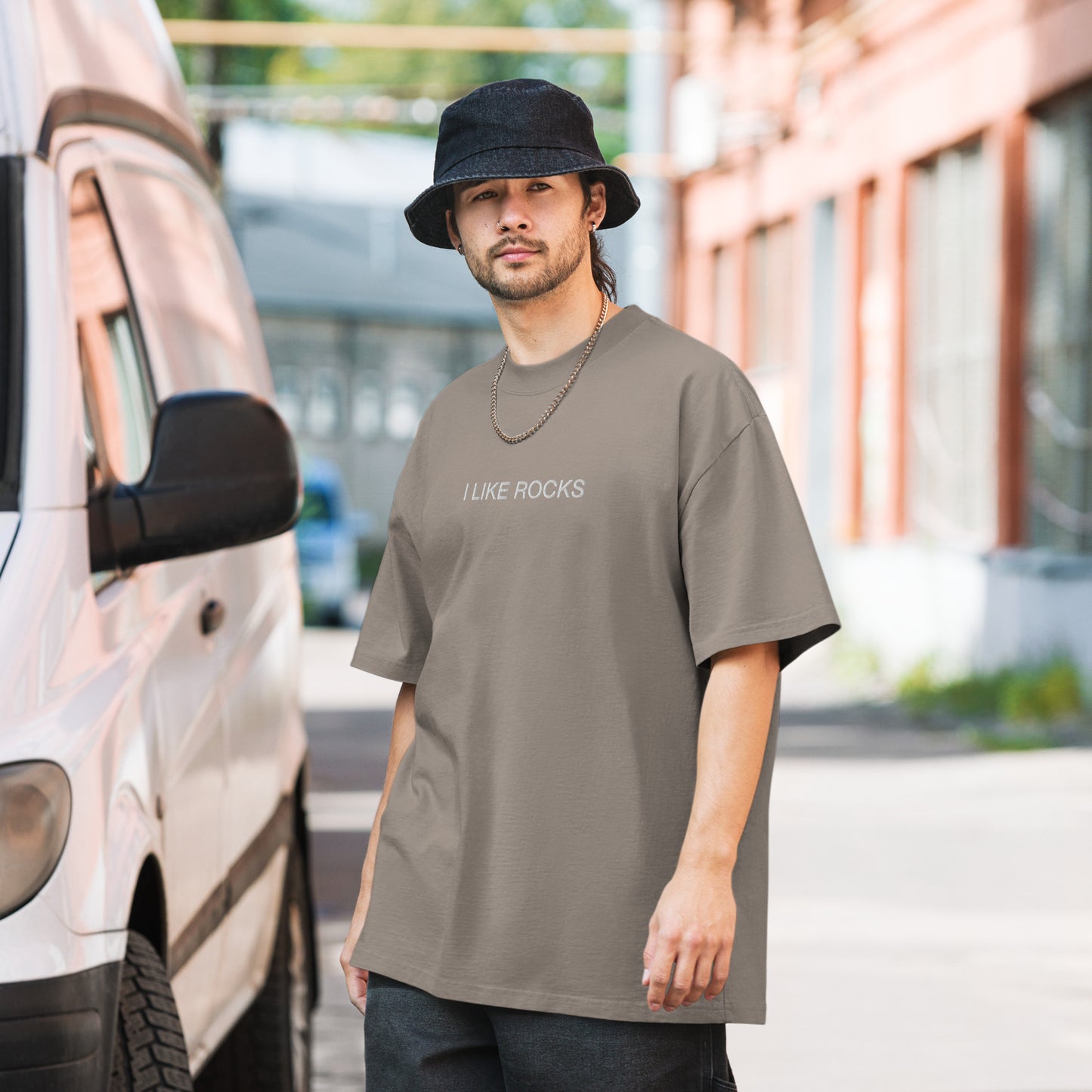 I Like Rocks Embroidered Oversized faded t-shirt